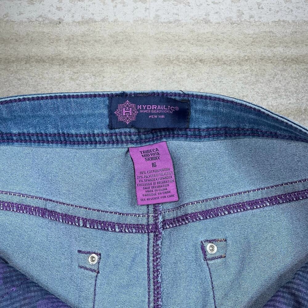 Vintage Y2K Hydraulics Jeans Womens 16 Skinny Medium Wash Midrise Embroidered - Picture 5 of 5